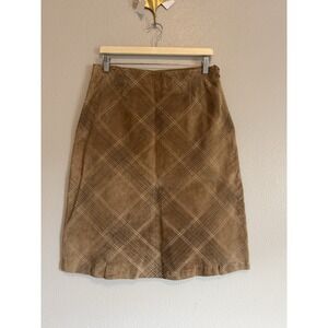 Vintage Brandon Thomas Y2K Light Espresso Suede Leather Grid ALine Midi Skirt 12